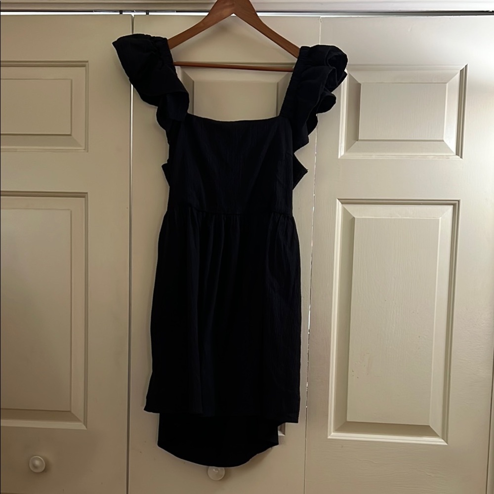 miami Black Ruffle On or Off Shoulder Tie Back Mini Sundress